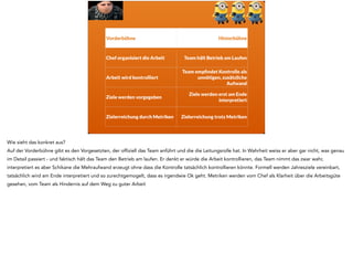 Aber es läuft doch alles … 
Wenn das Offizielle nicht funktioniert … 
! 
! 
… übernimmt das Inoffizielle. 
Jetzt könnte man sagen: naja, wenn das alles so schlecht wäre, dann würde ja gar nichts funktionieren. Aber es funktioniert doch alles. Und da passiert 
eine Gemeinheit: Die Kollegen sorgen schon von sich aus dafür, dass etwas funktioniert. 
 