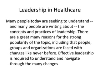 Leadership in healthcare | PPT