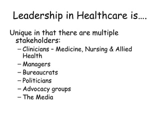 Leadership in healthcare | PPT