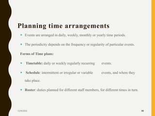 Planning time arrangements
 Events are arranged in daily, weekly, monthly or yearly time periods.
 The periodicity depen...