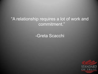 “A relationship requires a lot of work and commitment.”<br /> -Greta Scacchi   <br />
