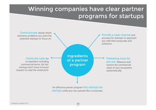 © Marko Luhtala 2017
Winning companies have clear partner
programs for startups
32
Ingredients
of a partner
program
Commun...