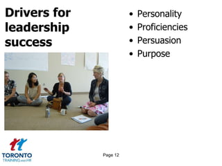 Drivers for
leadership
success
• Personality
• Proficiencies
• Persuasion
• Purpose
Page 12
 