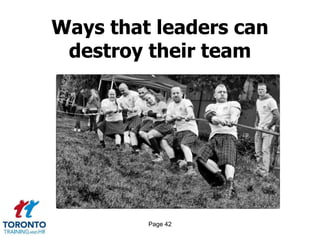 Page 42
Ways that leaders can
destroy their team
 