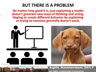 14
BUT THERE IS A PROBLEM
No matter how good it is, just explaining a model
doesn't generate new ways of thinking and acting.
Hoping to create different behavior by explaining
or trying to convince generally doesn't work.
By Mike Rother
 