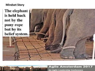 Mindset Story
One guy was passing the elephants, he
suddenly stopped, confused by the fact that
these huge creatures were being held by only
a rope tied to their legs. It was obvious that
the elephants could, at anytime, break away
from the ropes they were tied to but for
some reason, they did not. He saw a trainer
nearby and asked why these beautiful,
magnificent animals just stood there and
made no attempt to get away.
"Well", trainer said, "when they are very
young and much smaller we use the same size
rope to tie them and at the age, its enough to
hold them, as they grow up, they are
conditioned to believe they cannot break
away. they believe the rope can still hold
them, so they never try to break free." He
was amazed. These animals could at any time
break free from their bonds but because
they believed they couldn't,
 