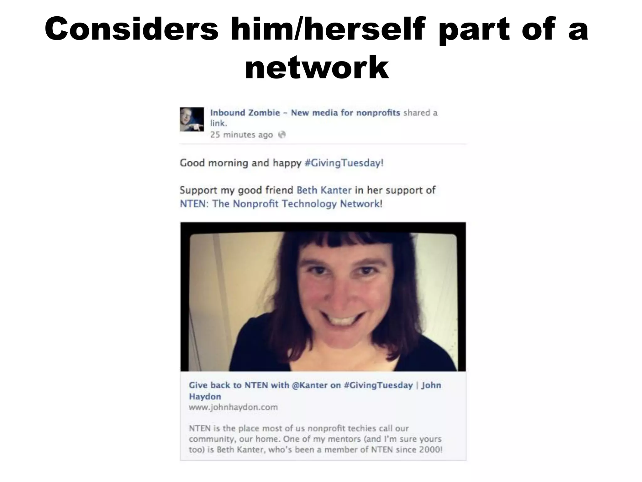 Considers him/herself part of a
network

 