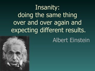 Albert Einstein Insanity: doing the same thing over and over again and expecting different results. 