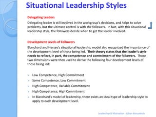 Situational Leadership Styles
Delegating Leaders
Delegating leader is still involved in the workgroup's decisions, and hel...