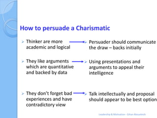 How to persuade a Charismatic
   Thinker are more            Persuader should communicate
    academic and logical      ...