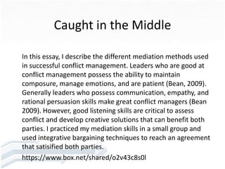 Abstract In this portfolio I illustrate my philosophy on leadership, my professional and personal code of ethics, the leadership skills I acquired such as conflict management, empathy and persuasion. In various leadership exercises I received valuable feedback from my peers on my self image. As a result, I determined I am an ethical, warm, hardworking leader.   