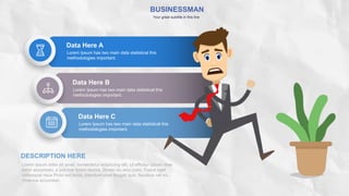 BUSINESSMAN
Your great subtitle in this line
Lorem Ipsum has two main data statistical this
methodologies important.
Data Here A
Lorem Ipsum has two main data statistical this
methodologies important.
Data Here B
Lorem Ipsum has two main data statistical this
methodologies important.
Data Here C
Lorem ipsum dolor sit amet, consectetur adipiscing elit. Ut efficitur ipsum vitae
tortor accumsan, a pulvinar lorem lacinia. Donec eu arcu justo. Fusce eget
consequat risus Proin est lacus, interdum vitae feugiat quis, faucibus vel mi.
Vivamus accumsan
DESCRIPTION HERE
 