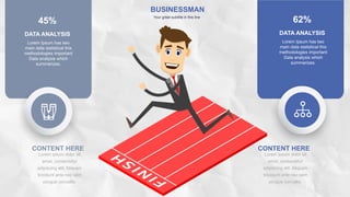 BUSINESSMAN
Your great subtitle in this line
DATA ANALYSIS
Lorem Ipsum has two
main data statistical this
methodologies important
Data analysis which
summarizes.
DATA ANALYSIS
Lorem Ipsum has two
main data statistical this
methodologies important
Data analysis which
summarizes.
45% 62%
Lorem ipsum dolor sit
amet, consectetur
adipiscing elit. Aliquam
tincidunt ante nec sem
congue convallis.
CONTENT HERE
Lorem ipsum dolor sit
amet, consectetur
adipiscing elit. Aliquam
tincidunt ante nec sem
congue convallis.
CONTENT HERE
 
