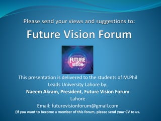 Leadership presentation by Future Vision Forum