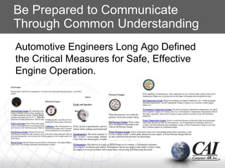 Be Prepared to Communicate
Through Common Understanding
Automotive Engineers Long Ago Defined
the Critical Measures for Safe, Effective
Engine Operation.
24
 