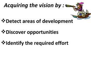 Acquiring the vision by : Detect areas of development Discover opportunities Identify the required effort 