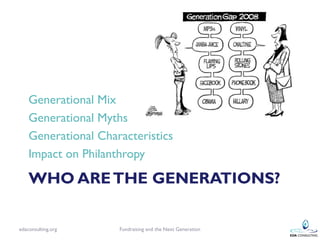 Generational Mix
    Generational Myths
    Generational Characteristics
    Impact on Philanthropy

    WHO ARE THE GENER...