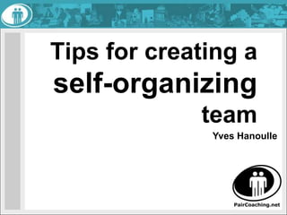 Tips for creating a self-organizing team,[object Object],Yves Hanoulle,[object Object]