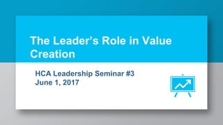 The Leader’s Role in Value
Creation
HCA Leadership Seminar #3
June 1, 2017
 