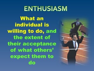 What an
individual is
willing to do, and
the extent of
their acceptance
of what others’
expect them to
do
 