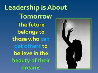 The future
belongs to
those who can
get others to
believe in the
beauty of their
dreams
 