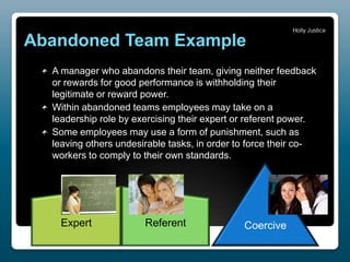 Abandoned Team Example
A manager who abandons their team, giving neither feedback
or rewards for good performance is withh...