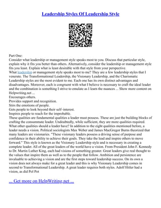 Leadership Style | PDF