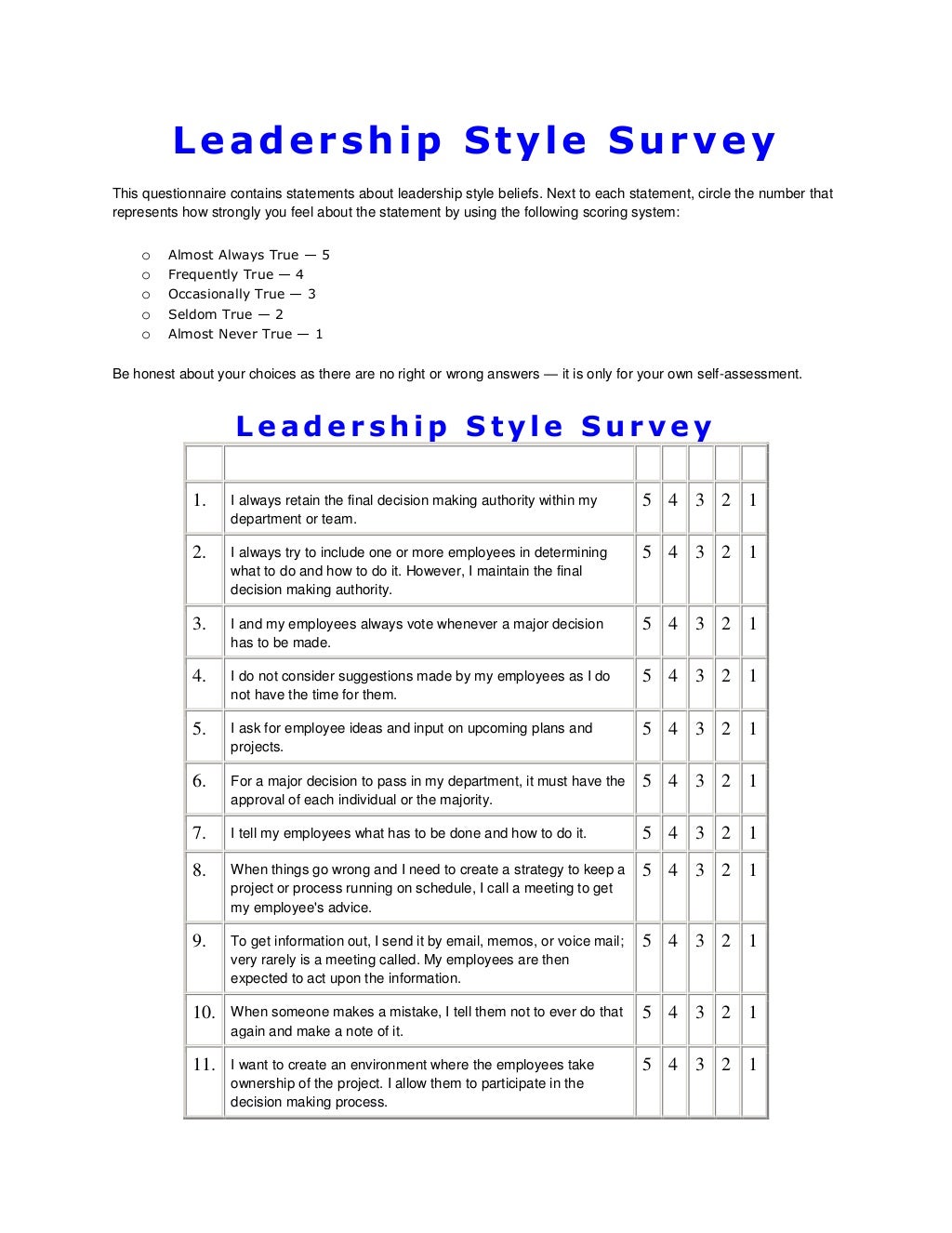 Leadership style survey