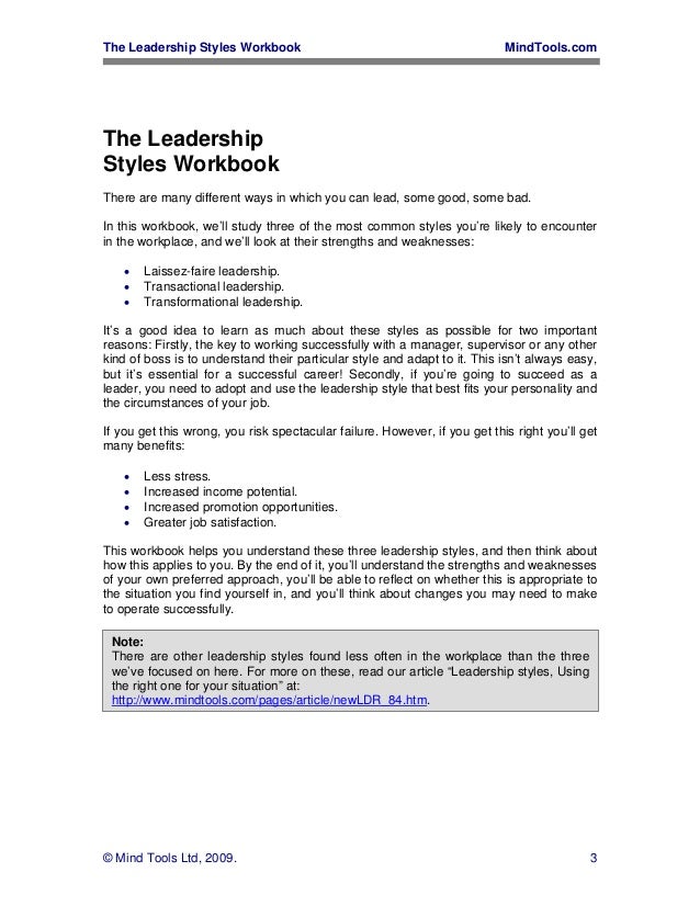 Leadership stylesworkbook