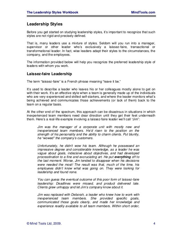 Leadership stylesworkbook