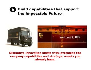 Build capabilities that support
the Impossible Future
Disruptive Innovation starts with leveraging the
company capabilitie...