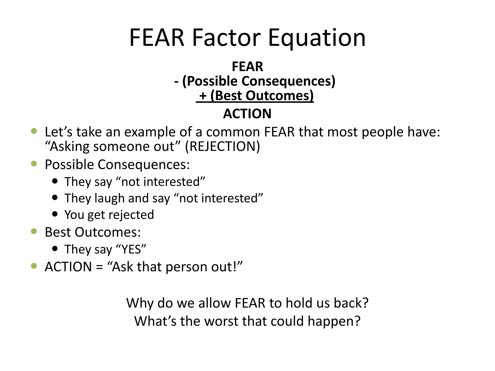Truth #1:  Not everyone is going to like you… Get Over It.Truth #2:  You won’t always get what you want… DEAL.Truth #3: No one can transform your life like you can… Don’t wait for someone else to do it for you!Truth #4:  You’re going to FAIL, a lot. Stop trying to be PERFECT.Truth #5:  You are not in complete control… stop acting like you are!Truth #6:  Someone else will always have more than you.Truth #7:  There may be no tomorrow… so make the most of today.