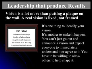 Vision is a lot more than putting a plaque onVision is a lot more than putting a plaque on
the wall. A real vision is live...