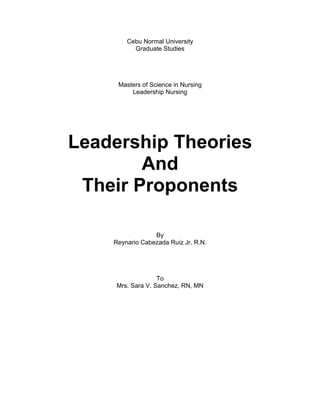 Leadership Theories and Proponent