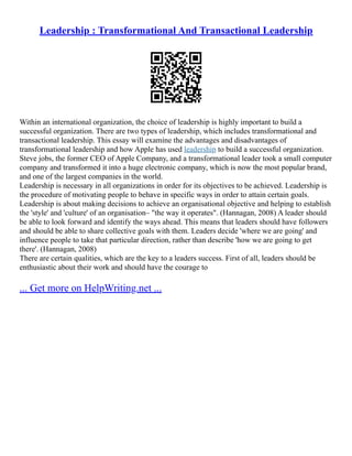 Leadership Transformational And Transactional Leadership | PDF