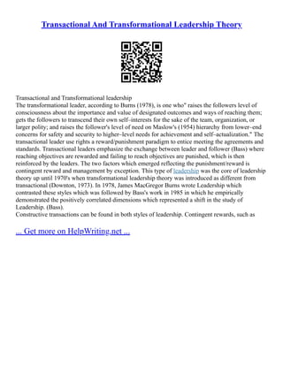 Leadership Transformational And Transactional Leadership | PDF