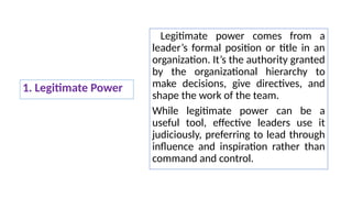 Legitimiate Power Examples Nursing Management and Leadership: Unit VII: Leadership styles | PPTX
