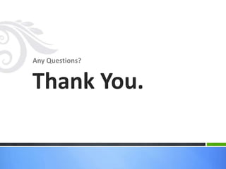 Any Questions? 
Thank You. 
