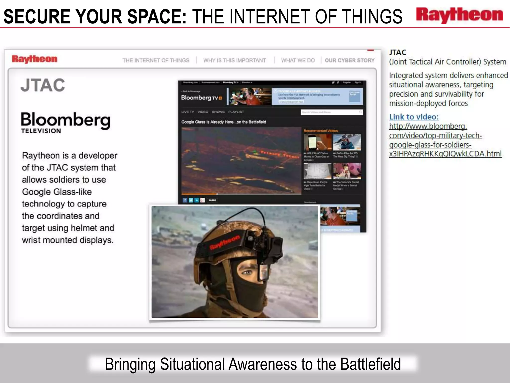 SECURE YOUR SPACE: THE INTERNET OF THINGS
Bringing Situational Awareness to the Battlefield
 