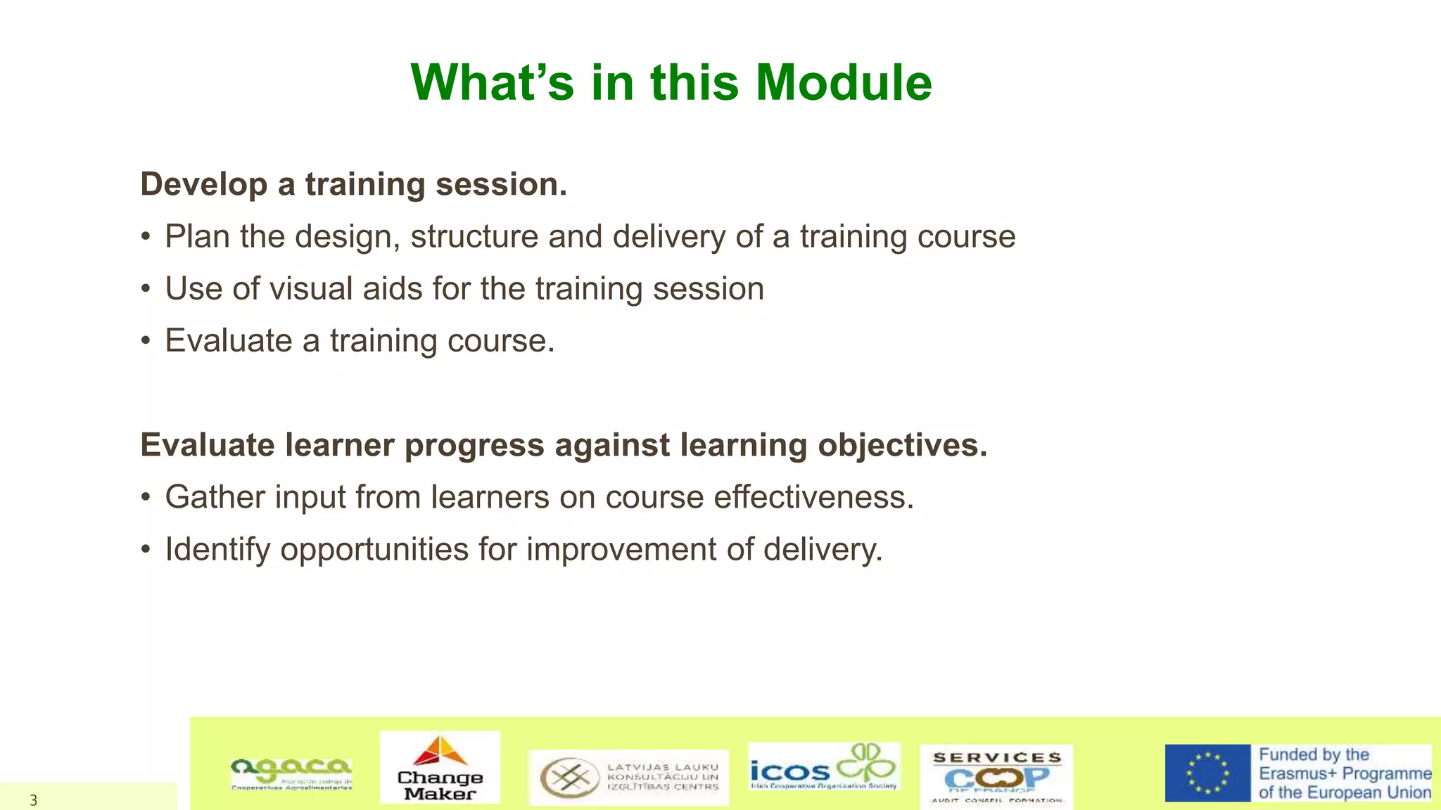 Training Design, Delivery and Evaluation - Training of trainers ...
