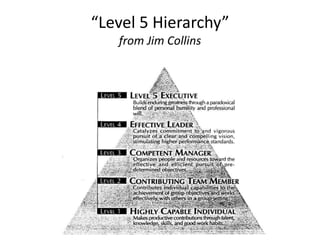 “Level 5 Hierarchy”
   from Jim Collins
 