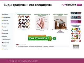 Виды трафика и его специфика




 01. Тизерный трафик, социальные сети
 