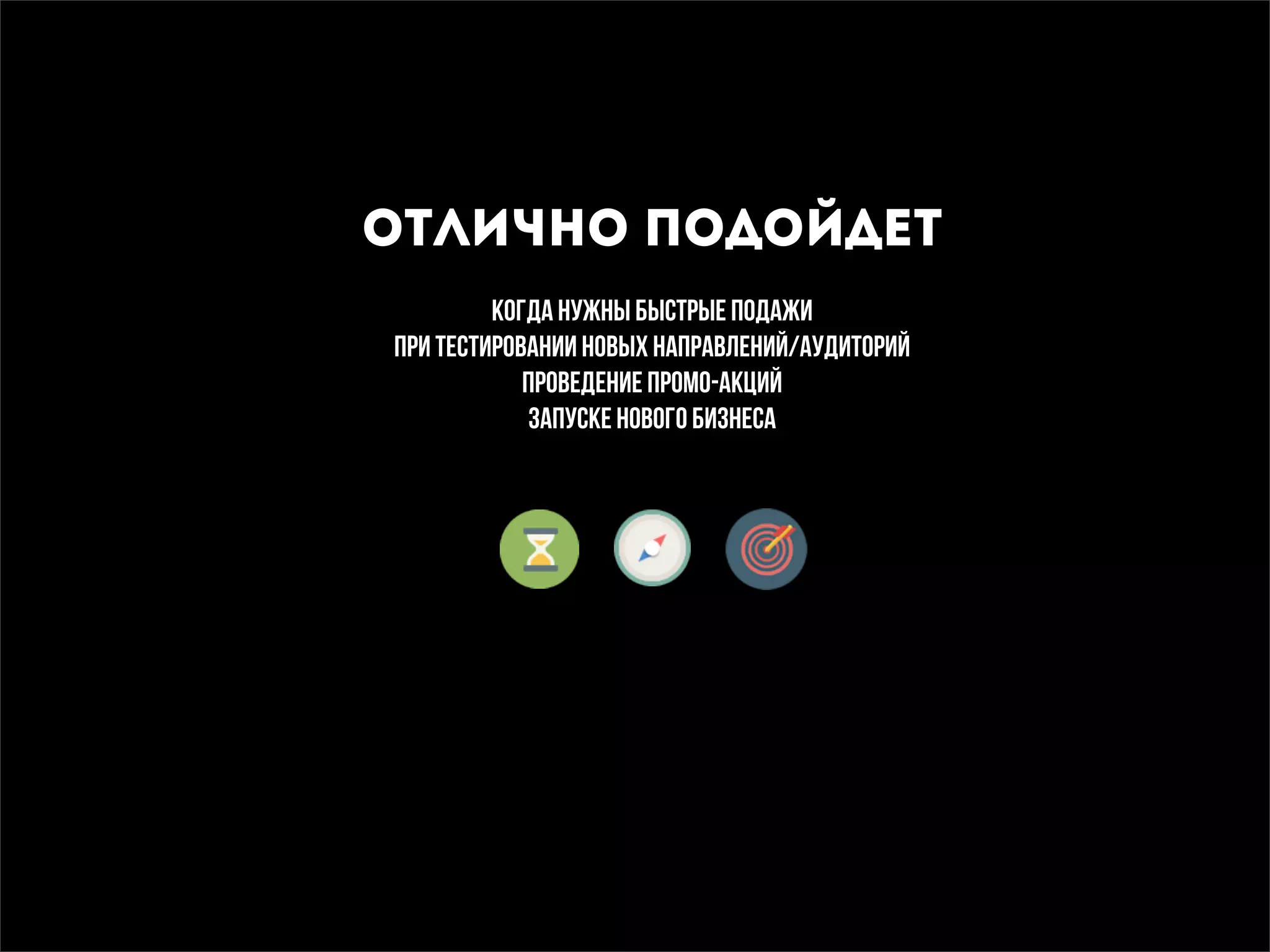 Отлично подойдет
когда нужны быстрые подажи
при Тестировании новых направлений/аудиторий
проведение промо-акций
запуске нового бизнеса
 