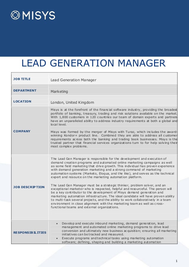 Lead generation manager london