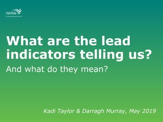 What are the lead
indicators telling us?
And what do they mean?
Kadi Taylor & Darragh Murray, May 2019
 