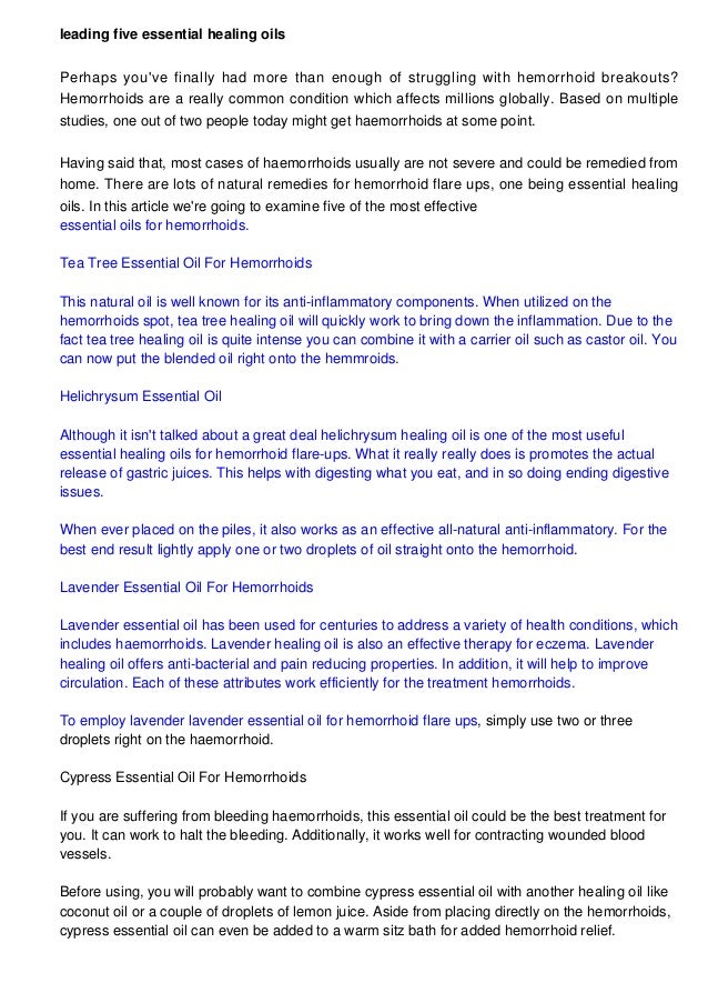Five Outstanding Essential Healing Oils For Hemorrhoids Treatment Five Outstanding Essential Healing Oils For Hemorrhoids Treatment
