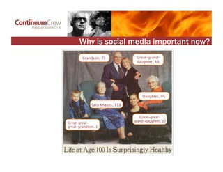 Why is social media important now?
        Grandson, 73
             Great-grand- 
                                  daugh...
