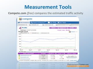 Measurement Tools
Compete.com (free) compares the estimated traffic activity
 