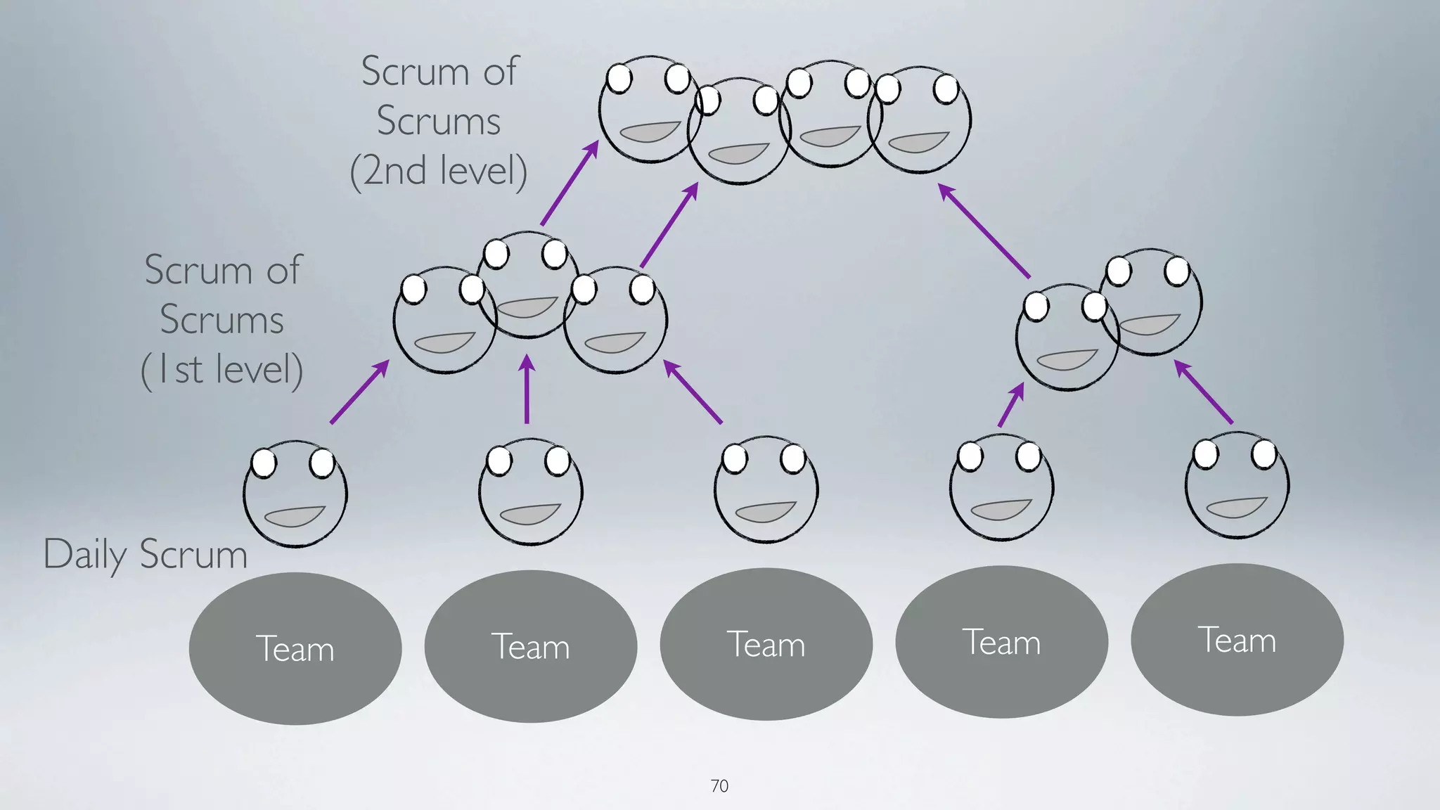 Scrum of
                       Scrums
                     (2nd level)

     Scrum of
      Scrums
     (1st level)



Daily Scrum

              Team           Team    Team   Team   Team


                                    70
 