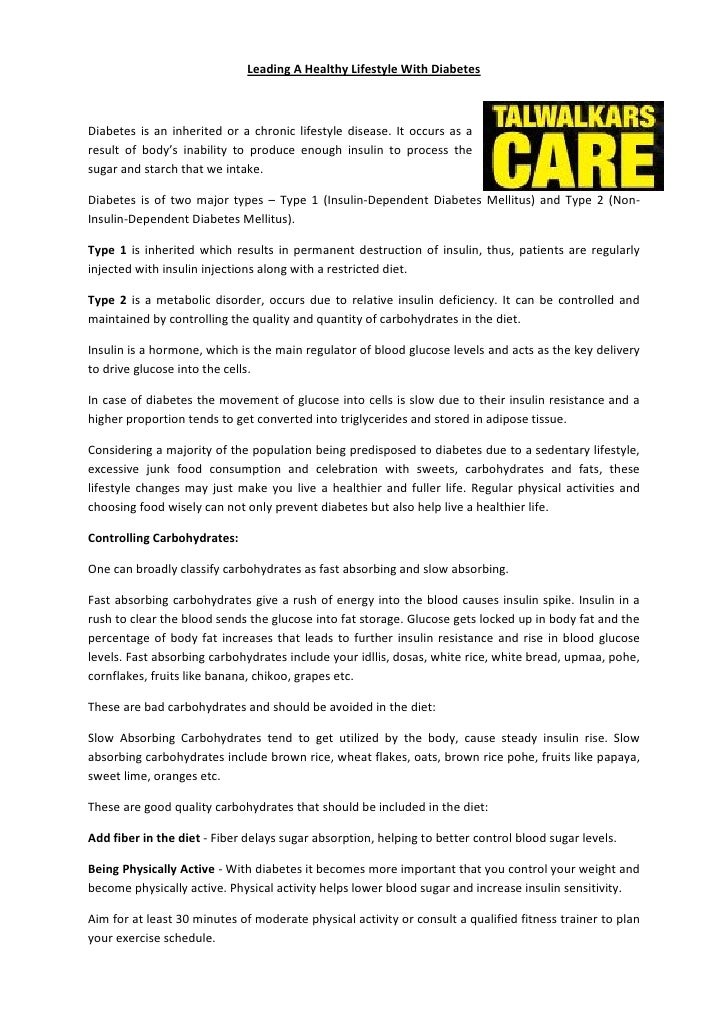 Talwalkars Leading a healthy lifestyle with diabetes